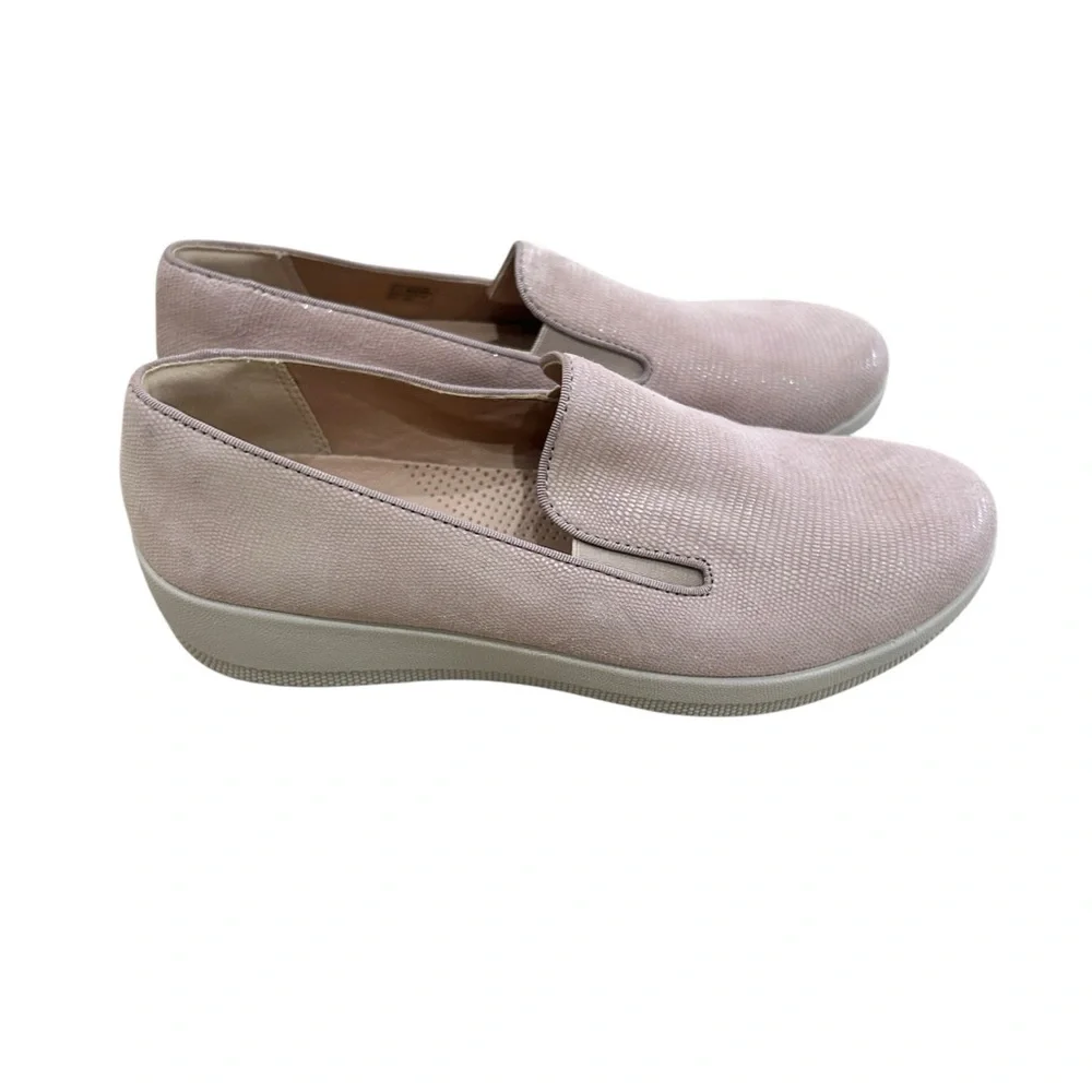 Fitflop Superskate lizard Slip-On loafer leather insole nude Blush Pink 8.5